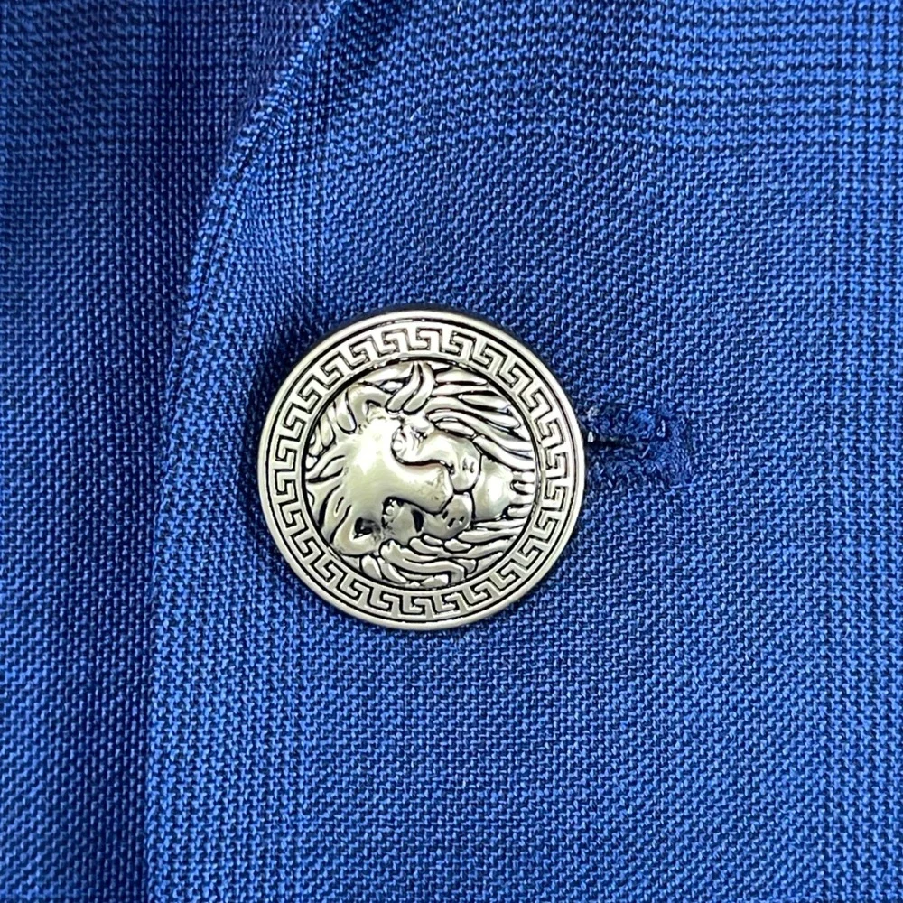 Jos A Bank 1905 Custom Blue Plaid Wool Blazer Lion Crest Buttons 40S Paisley
